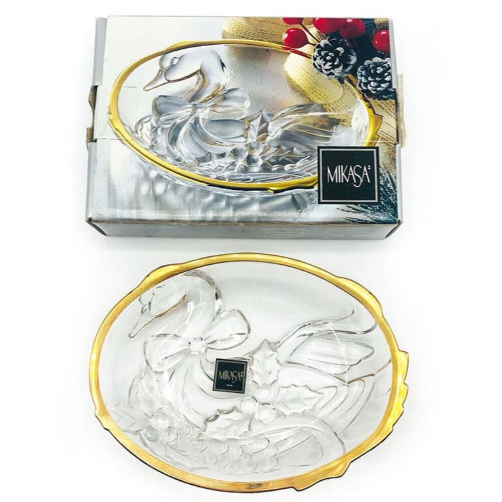 Mikasa Golden Goose Glass Christmas Candy Sweet Dish